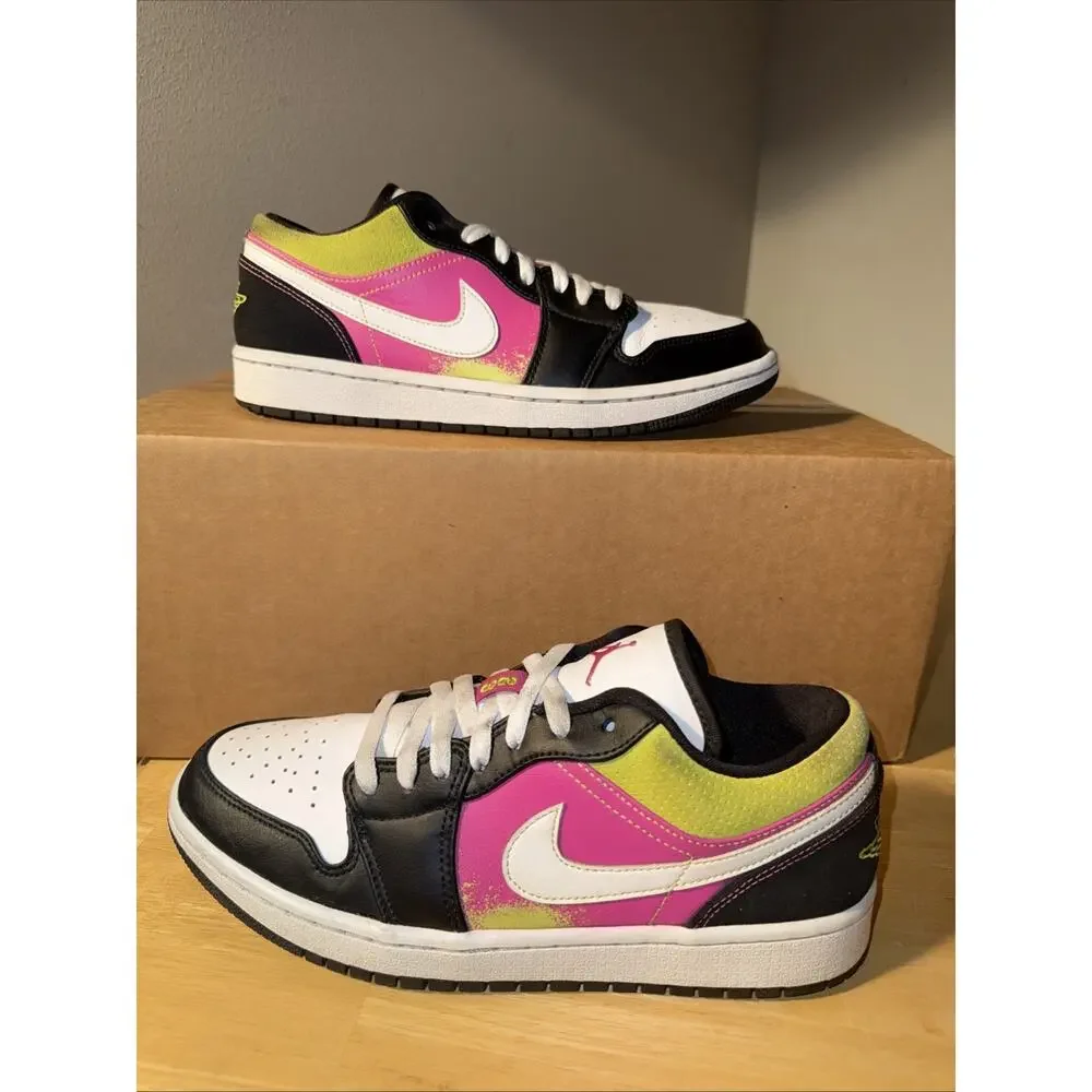 Size 8.5 Jordan 1 Low CW5564-001 Black Active Fuchsia Spray Paint Mens 2020